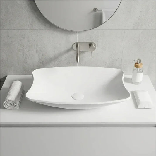 כיור מונח מעוצב אקרילי 59*38 ס"מ לבן מט, Bathroom , Clear Sunny Day.