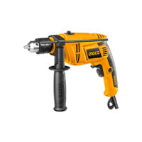 מקדחה חשמלית צהובה שחורה עם ידית אחיזה.