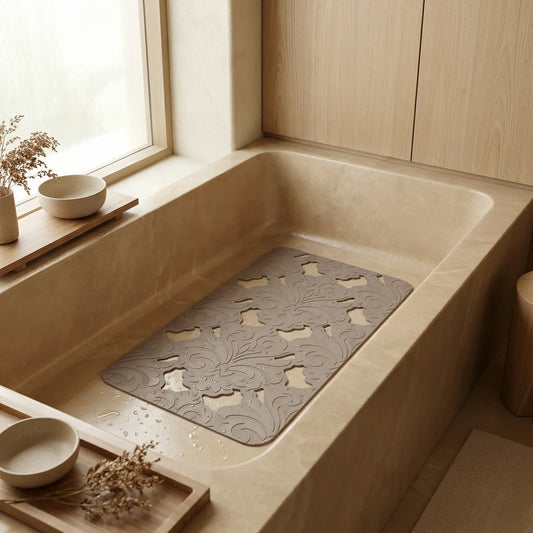 שטיח אמבטיה נגד החלקה 72*36 סמ מלבני אפור, bathroom, Japandi, Soft North Light.