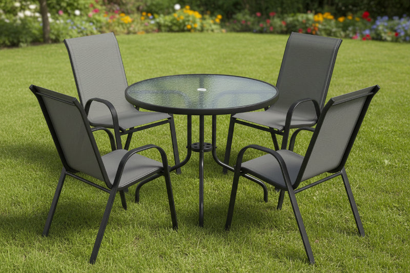 פינת אוכל שולחן "ניו יורק" 90 ס"מ שחור + 4 כסאות "ואלרי אפור