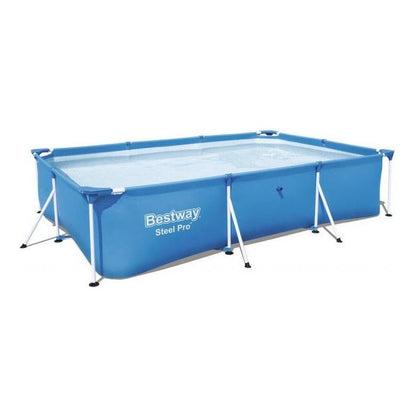 בריכת מים מלבנית כחולה בחוץ. Bestway Steel Pro