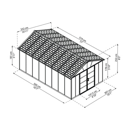 מחסן גינה Yukon אפור כהה 3.3X5.2 מבית פלרם - Canopia