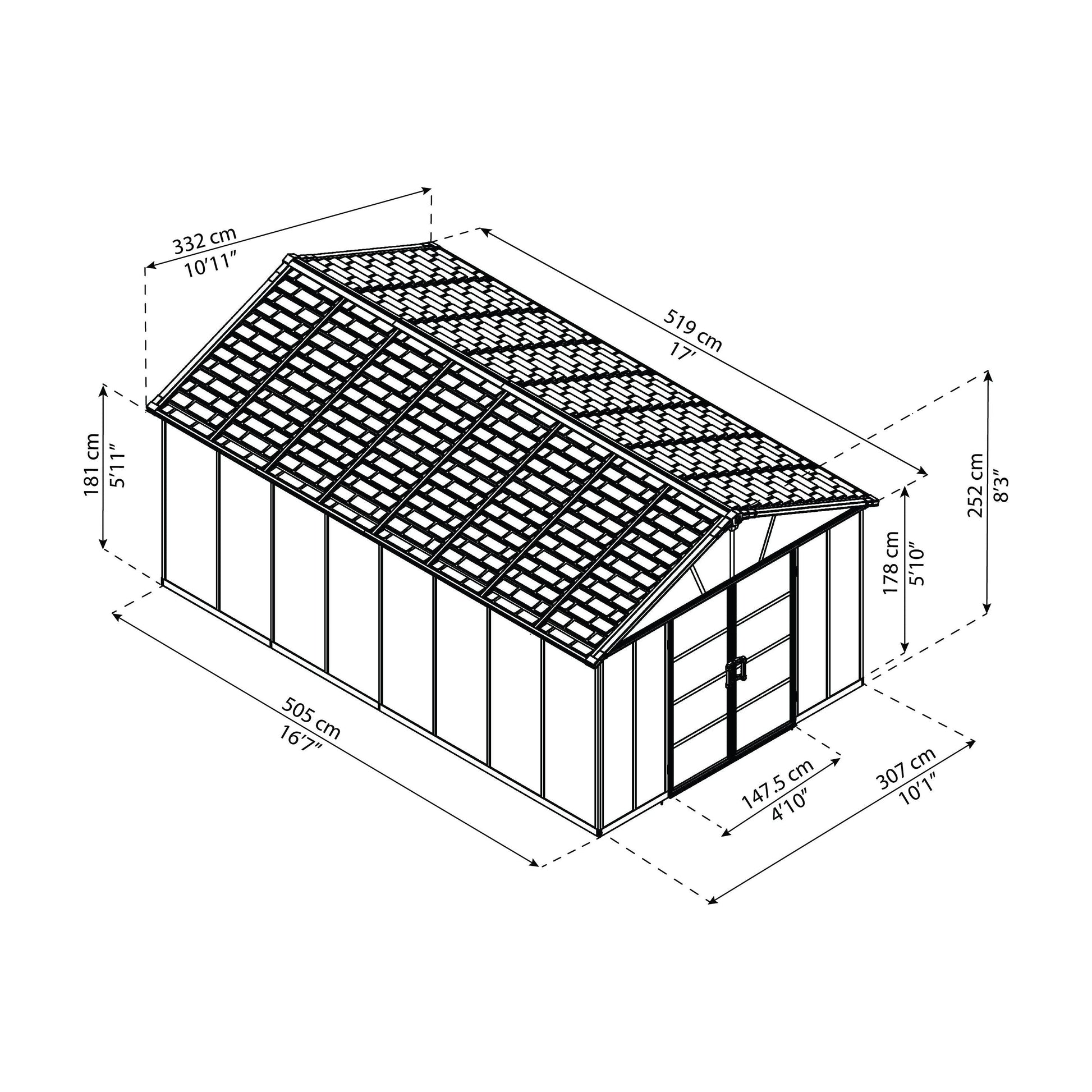 מחסן גינה Yukon אפור כהה כולל רצפה 5.2X3.3 מבית פלרם - Canopia