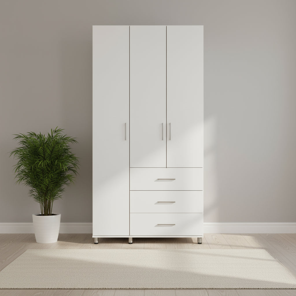ארון בגדים אלון 3 דלתות + 3 מגירות לבן