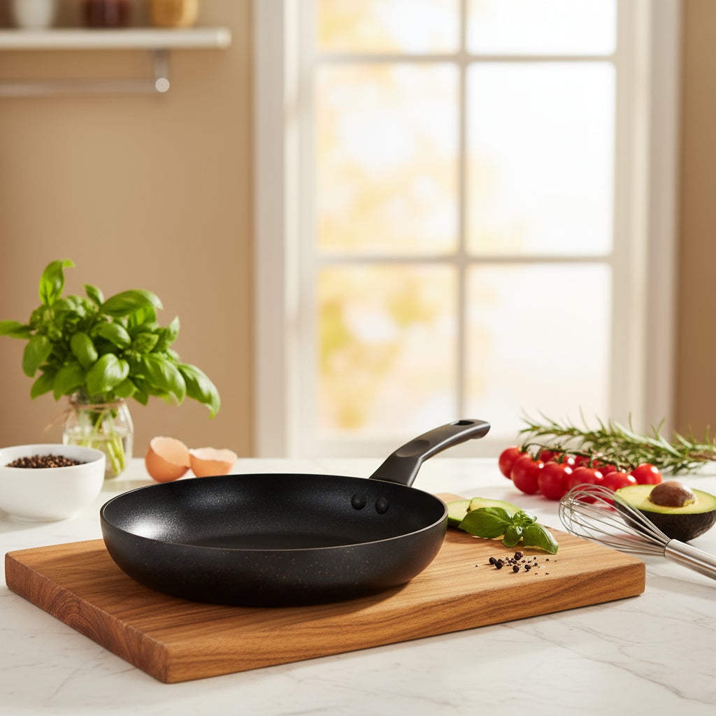 מחבת 28 ס"מ OPTIMA ציפוי שיש ידית שחורה סולתם