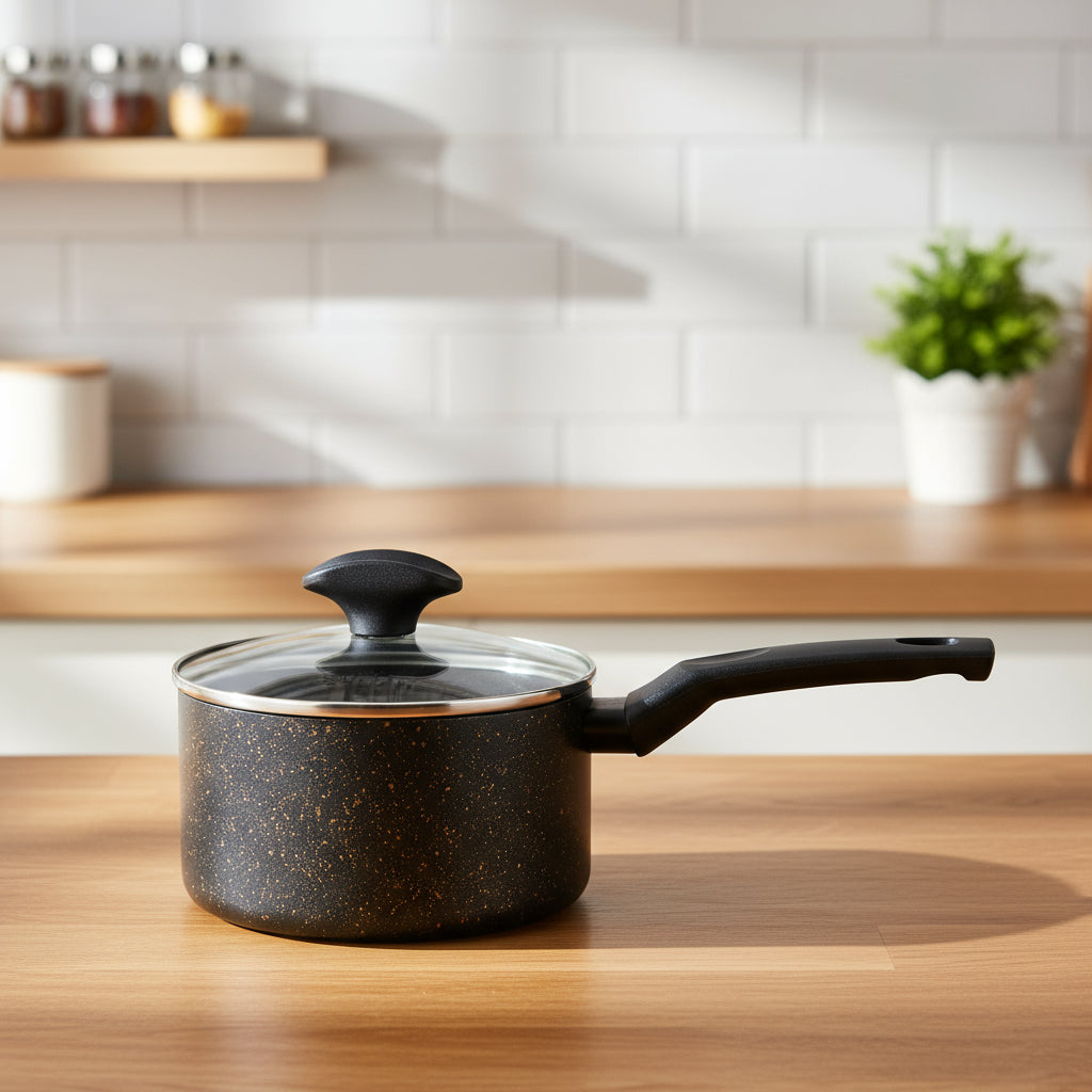 קלחת 16 ס"מ 1.65 ליטר OPTIMA ציפוי שיש ידית שחורה סולתם