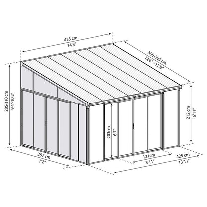 פרגולה אלומיניום סגורה SanRemo אפורה 3.9X4.4 קירוי שקוף