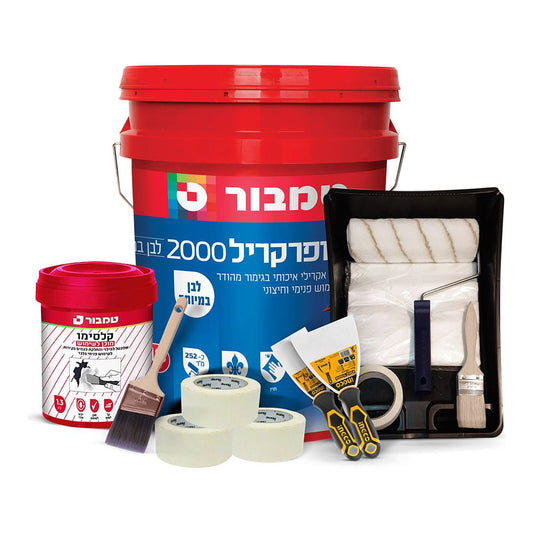 דלי צבע וכלי צביעה על רקע לבן