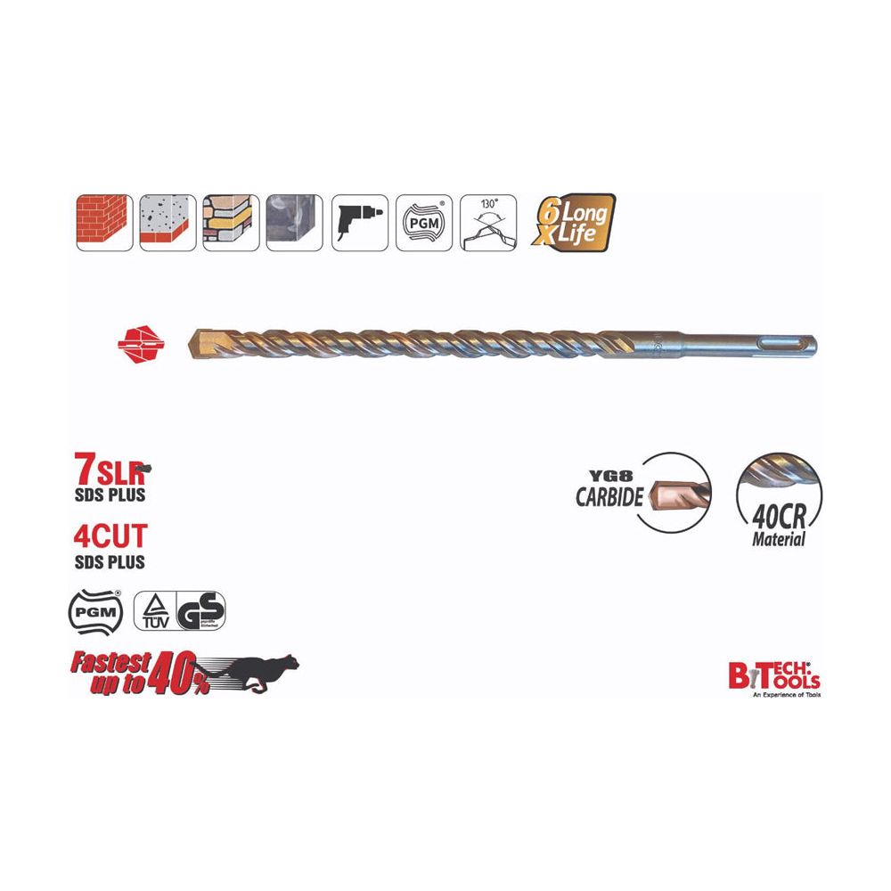 מקדח פטישון SLR 7 SDS P  מידה B.TECH 10X210 PGM
