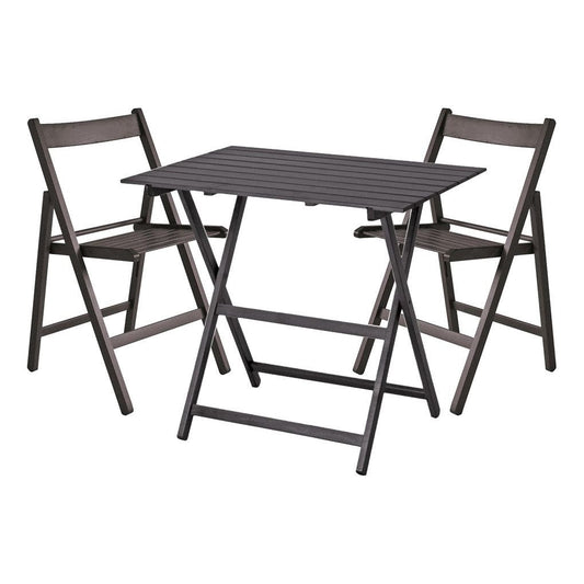 פינת אוכל זוגית- שולחן מתקפל + 2 כסאות מתקפלים עץ אפור