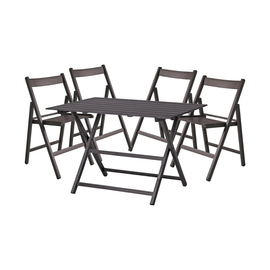פינת אוכל- שולחן מתקפל + 4 כסאות מתקפלים עץ אפור