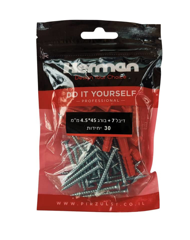 דיבל 7 ממ + בורג 45*4.5 - 30 יח