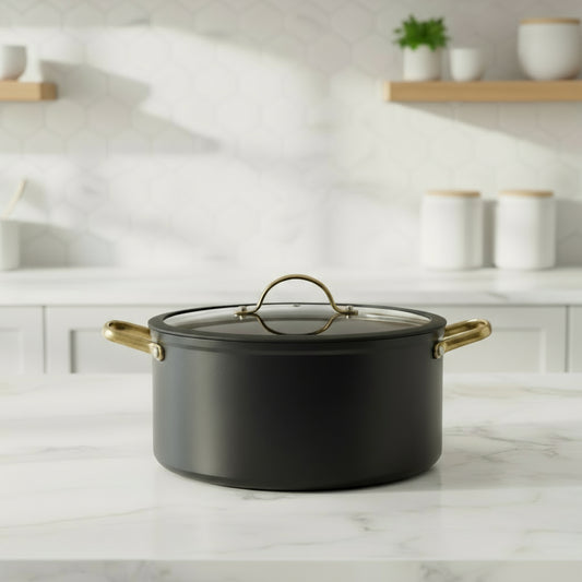 סיר 14*28 ס"מ 8.2 ליטר שחור ידיות זהב Platinum סולתם