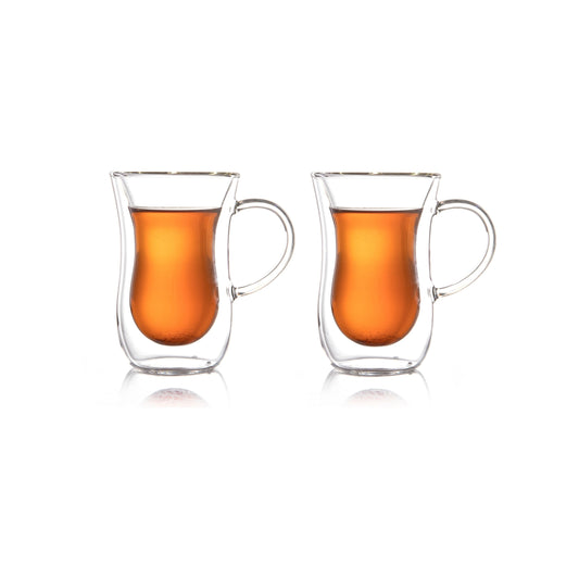 סט 2 כוסות תה טורקי 150 מל זכוכית כפולה