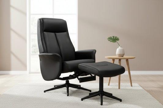 כורסא+הדום קיילי דמוי עור שחור