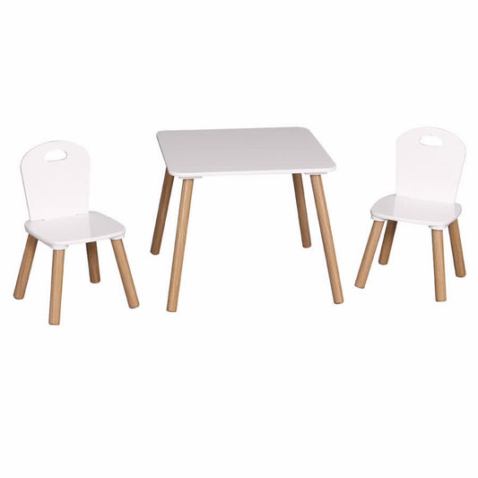 סט שולחן + 2 כסאות לילדים לבן בשילוב עץ