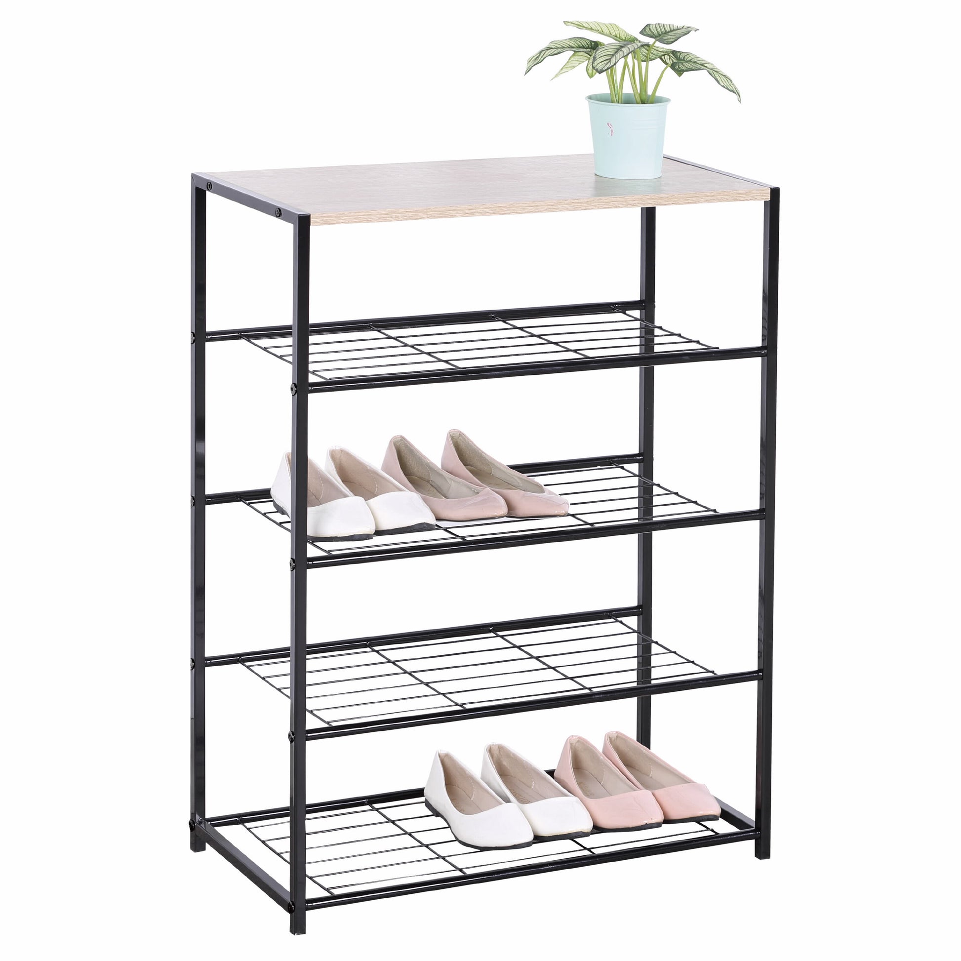 מתקן נעליים 5 קומות מתכת משולב עץ   