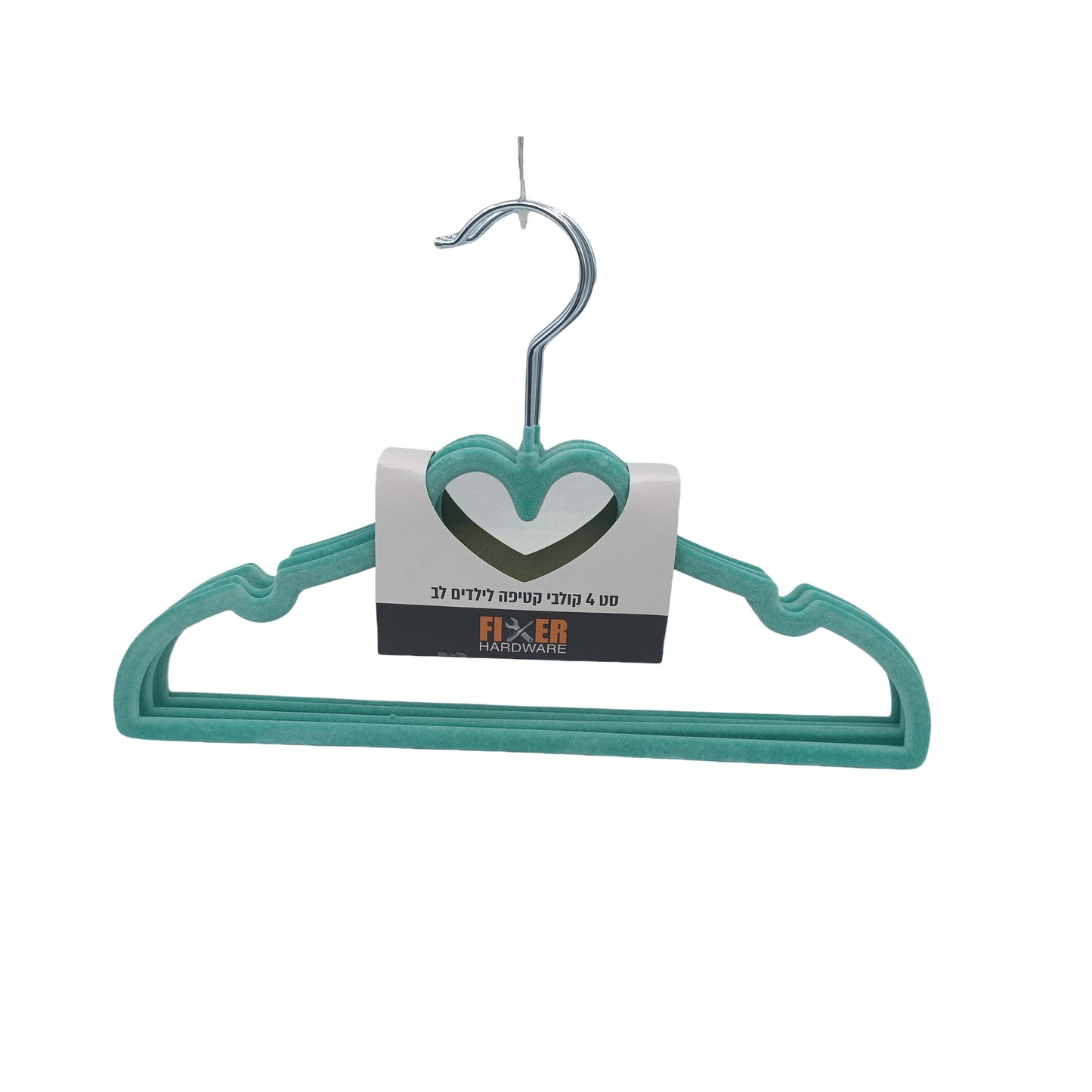 סט 4 קולבי קטיפה HEART לילדים ירוק