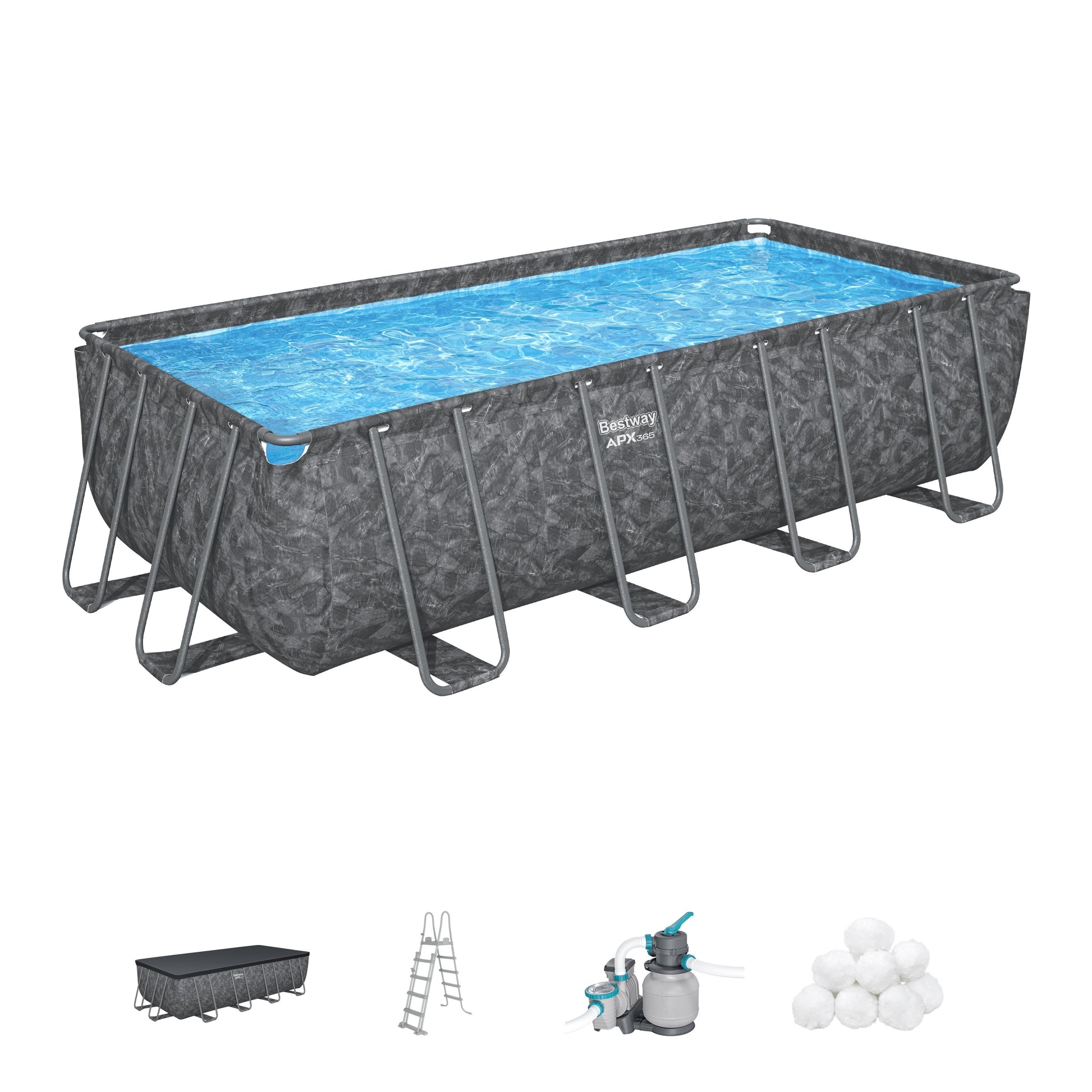 בריכה ביתית APX 365 5.49X2.74X1.32 מטר כולל משאבה/כיסוי/סולם/צמר גפן, יבואן רשמי BESTWAY, דגם 561KA