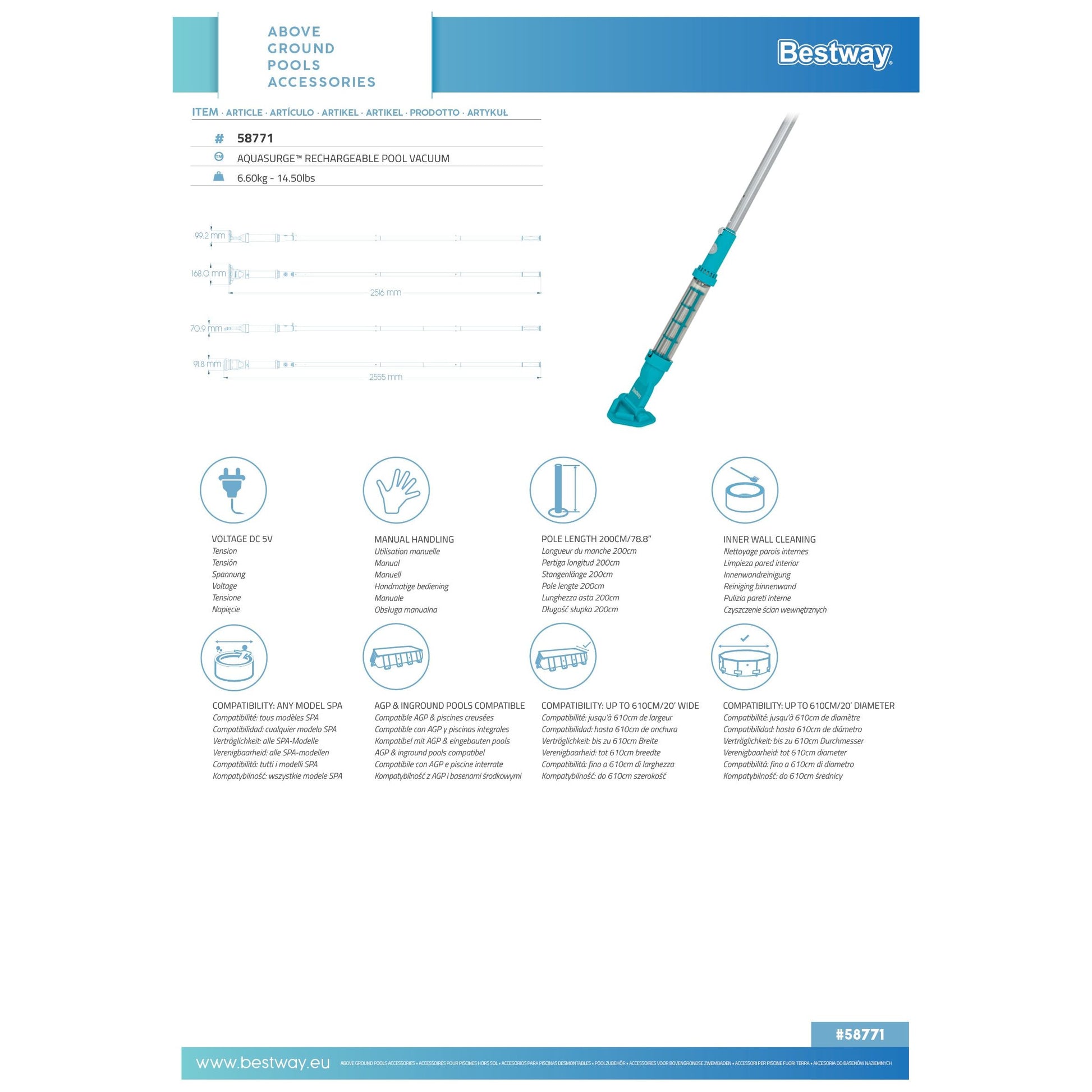 שואב נטען USB לתחתית הבריכה,  יבואן רשמי BESTWAY, דגם 58771