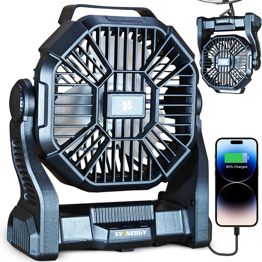 מאוורר קמפינג נייד נטען שחור דגם HC-23 של SYENERGY
