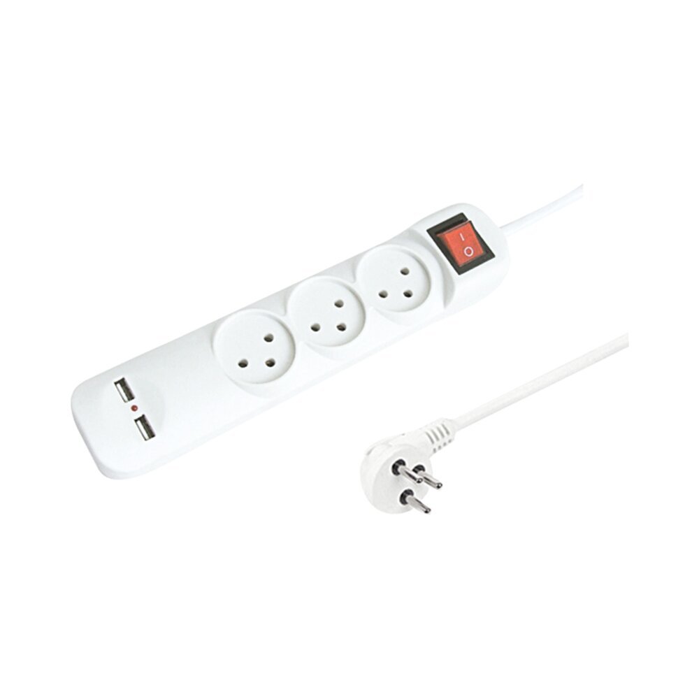 רב שקע 3+מפסק+2X USB3.1A+כבל1מ