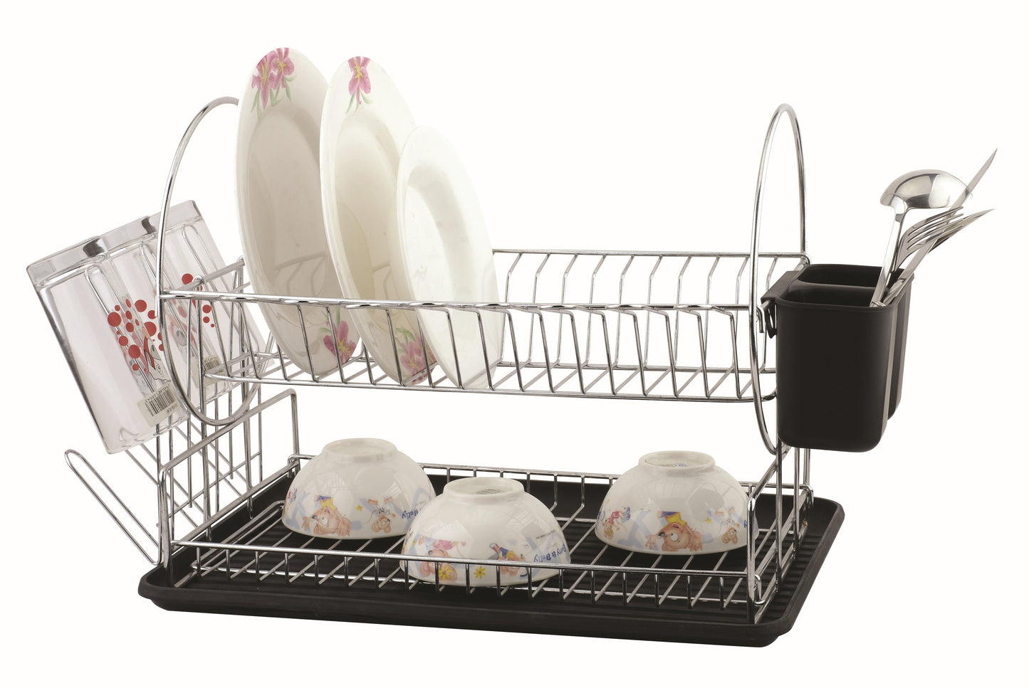 מייבש כלים דו קמותי+סכומון ומגש שחור BASIC