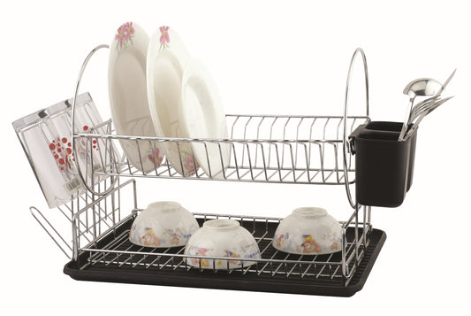 מייבש כלים דו קמותי+סכומון ומגש שחור BASIC