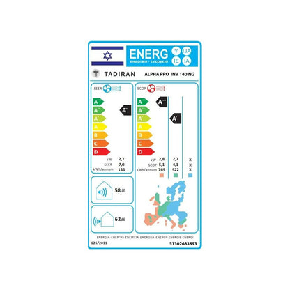 מזגן עילי תדיראן Tadiran Alpha Pro Inverter 140NG