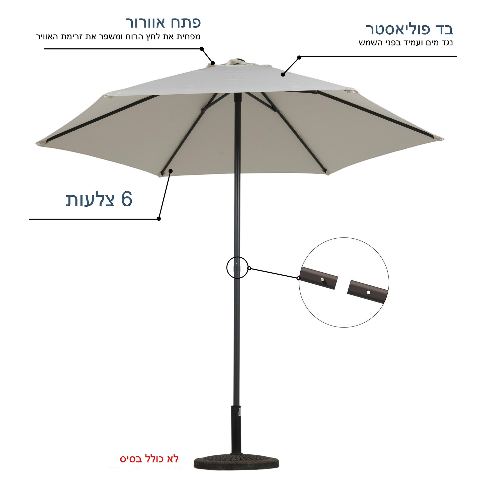 שמשייה 2.5 מטר פוש אפ שמנת