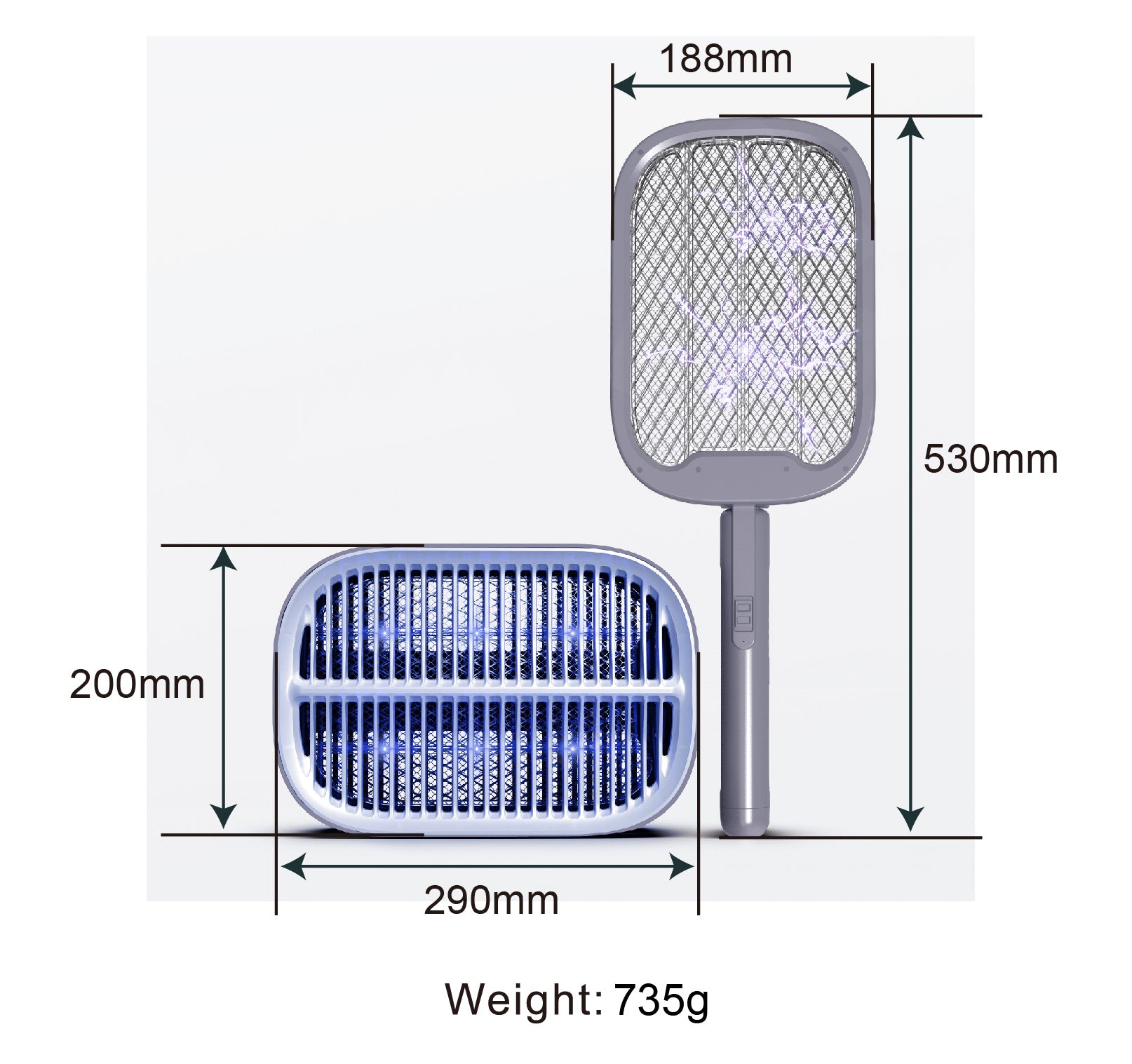 קטלן חרקים ומחבט יתושים 2 ב-1 נטען TYPE-C דגם 6509 של SYENERGY