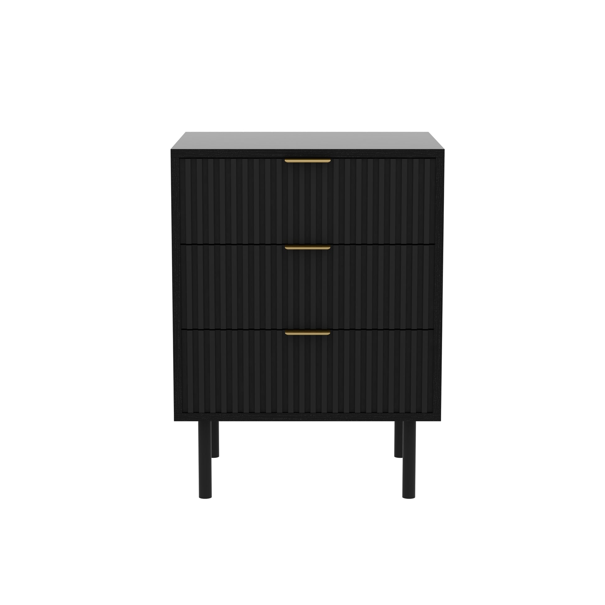 שידה לחדר שינה מונה 3 מגירות צבע שחור רגלי מתכת