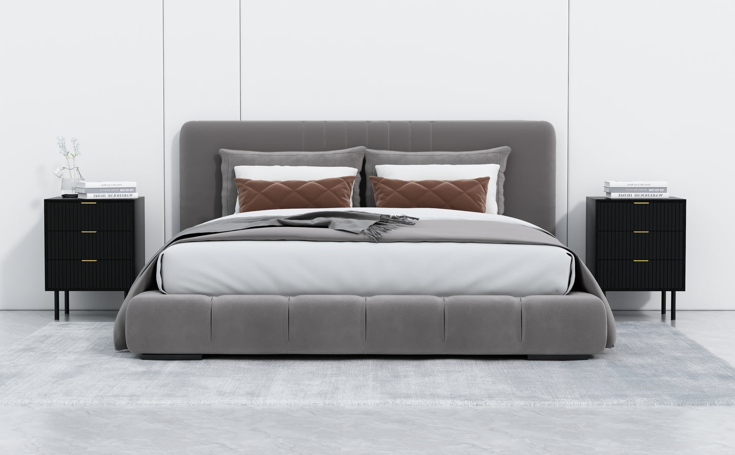 שידה לחדר שינה מונה 3 מגירות צבע שחור רגלי מתכת