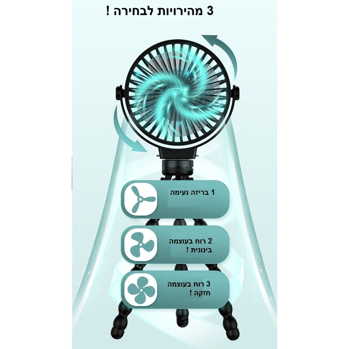 מאוורר נייד נטען ועוצמתי אוקטופוס 5 OCL