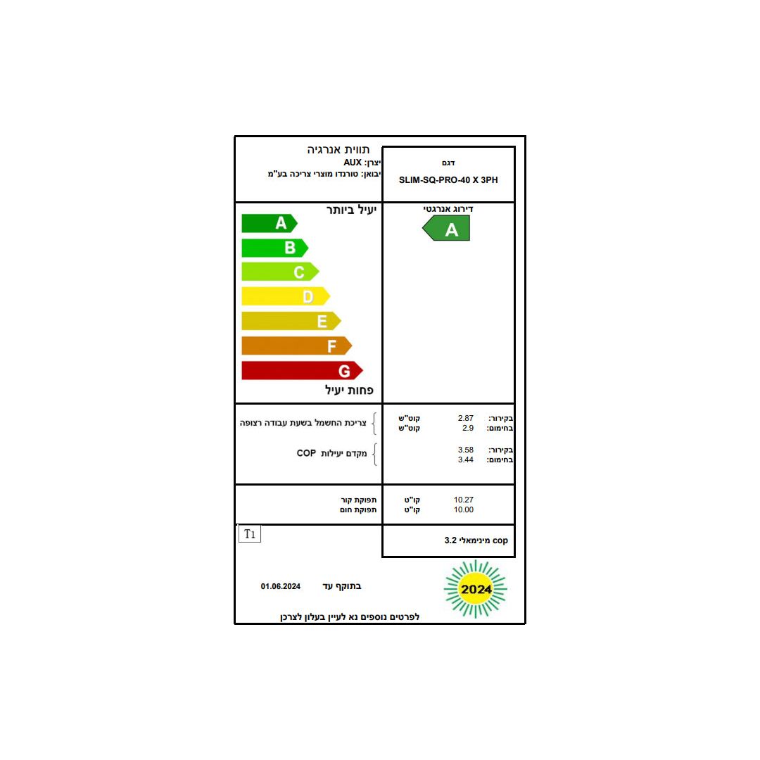 מזגן נסתר טורנדו דגם Tornado SLIM SQ PRO INV 40 X 3PH