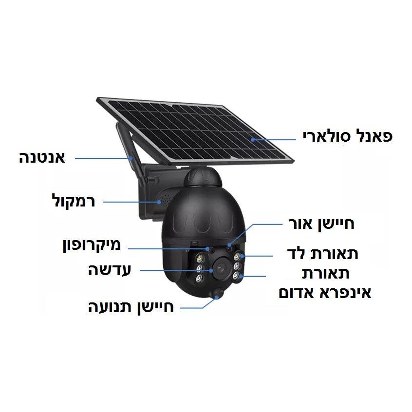מצלמת אבטחה אלחוטית סולארית 360  עם חיבור סלולארי WIFI 4G דגם B מבית VisionTek