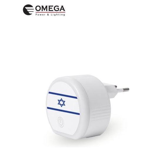 מנורת לילה דגל ישראל אור חם הפעלה עם מטען   USB Type-C+A 2.4A