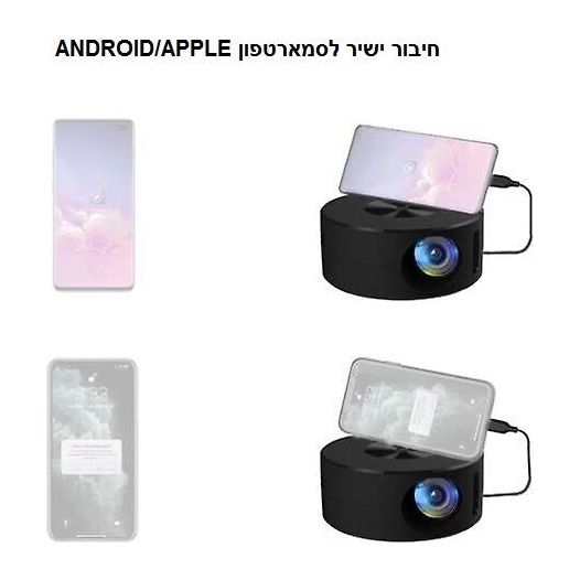 מקרן מולטימדיה נייד כולל שלט רחוק וחיבור לסמארטפון