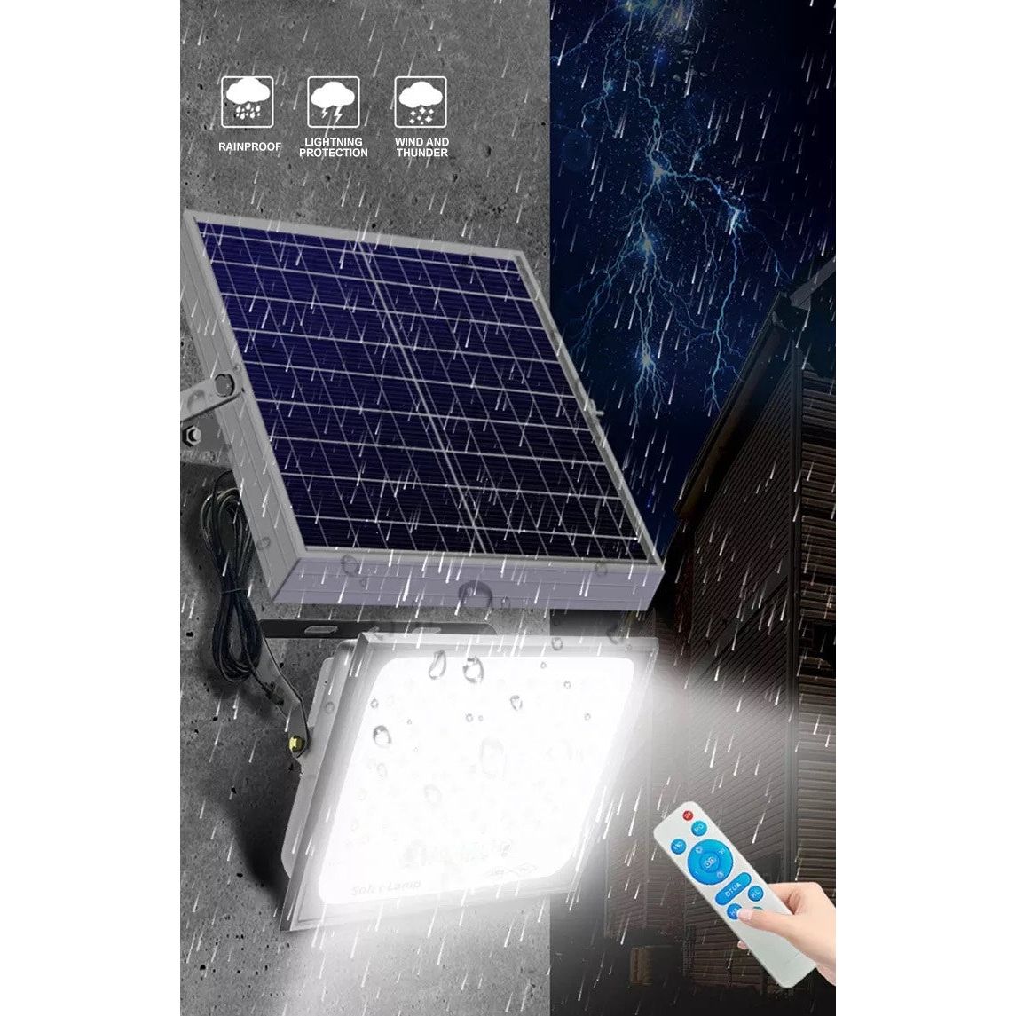 תאורה סולארית נטענת עם שלט רחוק דגם A - 100W