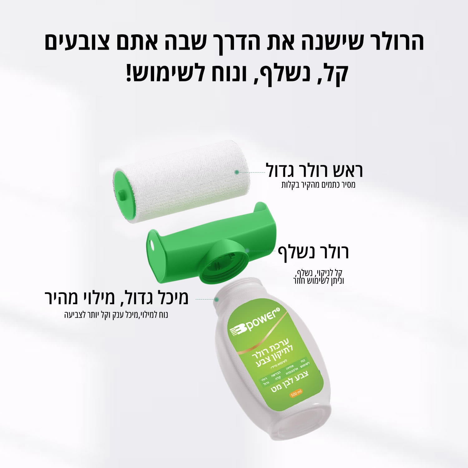 בקבוק צבע לבן עם רולר 500 מ"ל לשימוש חוזר