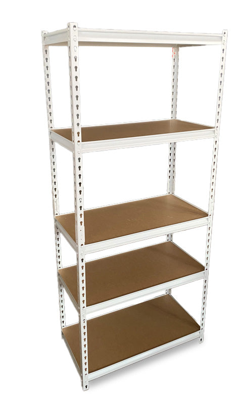 כוננית מתכת בינונית בצבע לבן בשילוב 5 מדפי עץ