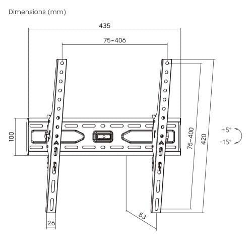 זרוע קבועה עם הטייה 32 עד 75 אינץ