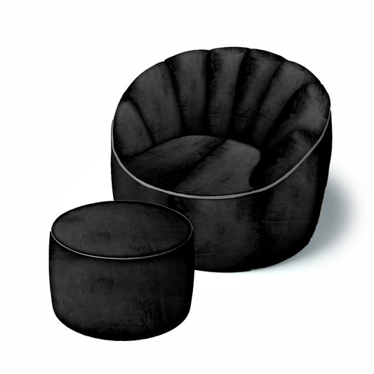 סט פוף Shelly קטיפה והדום תואם צבע שחור