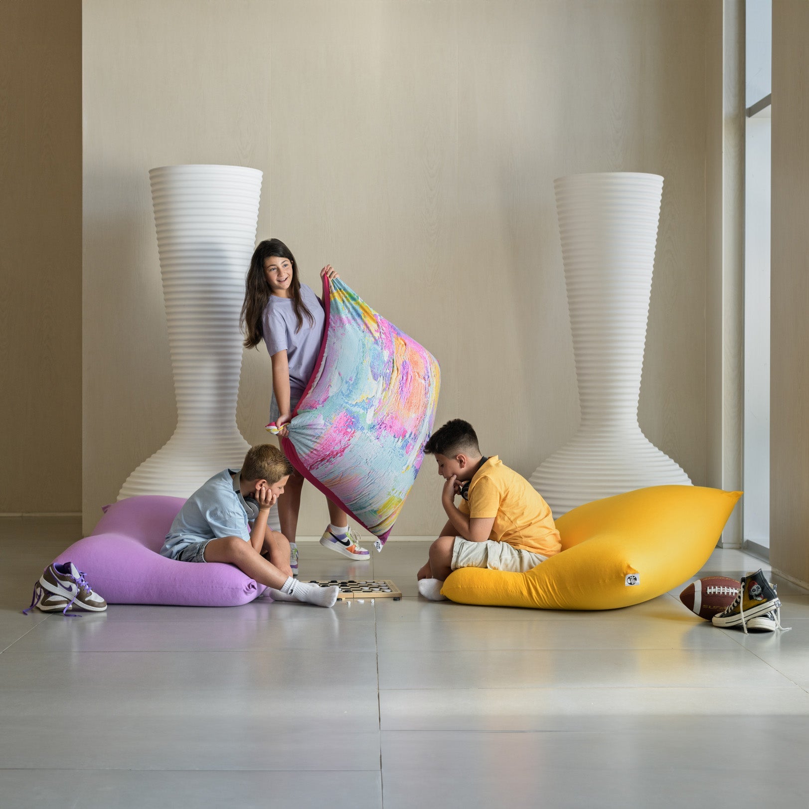 פוף מרובע גדול (80X110 ס”מ) גוון תכלת מלאנג'