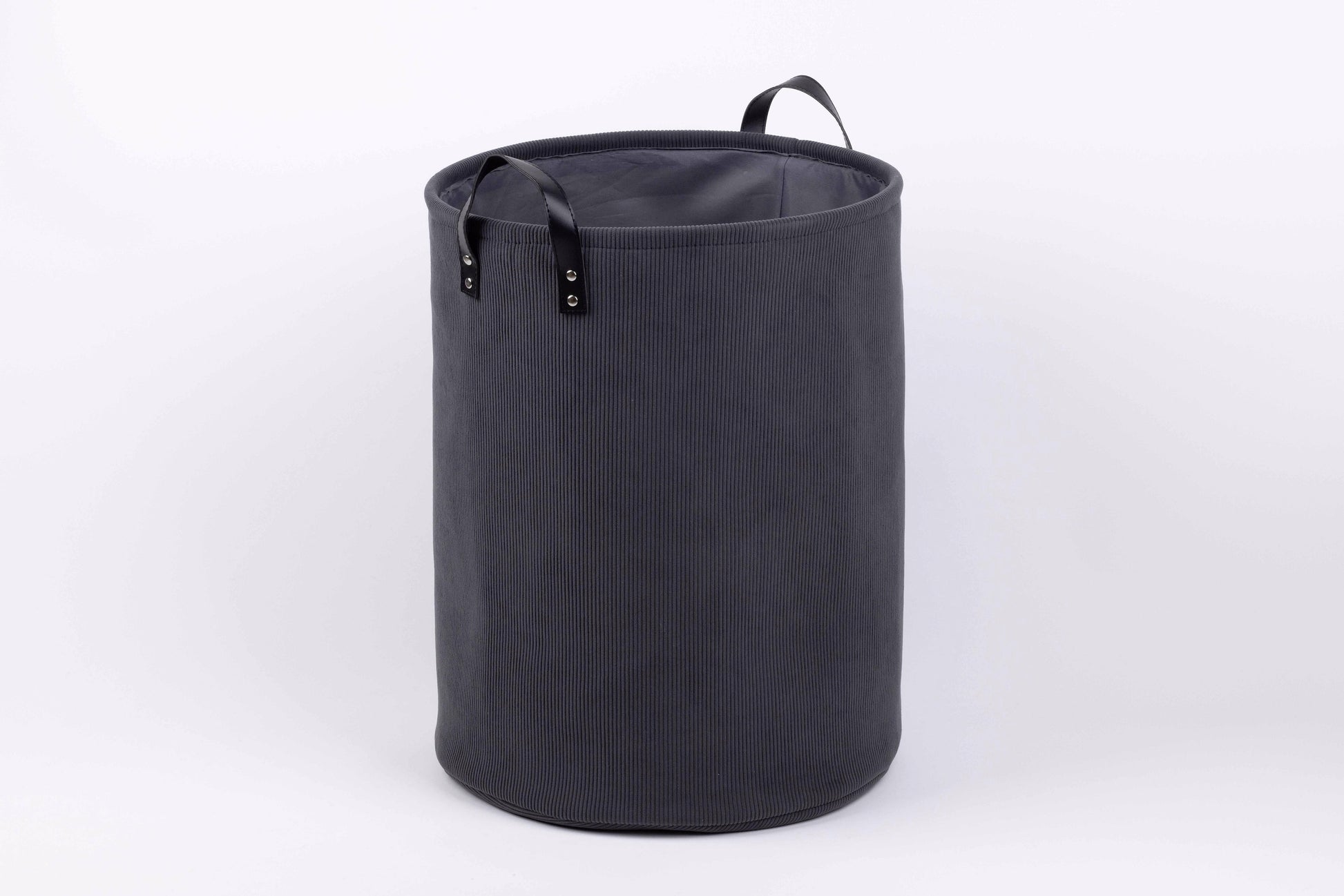 סל כביסה עגול ידיות עור אפור