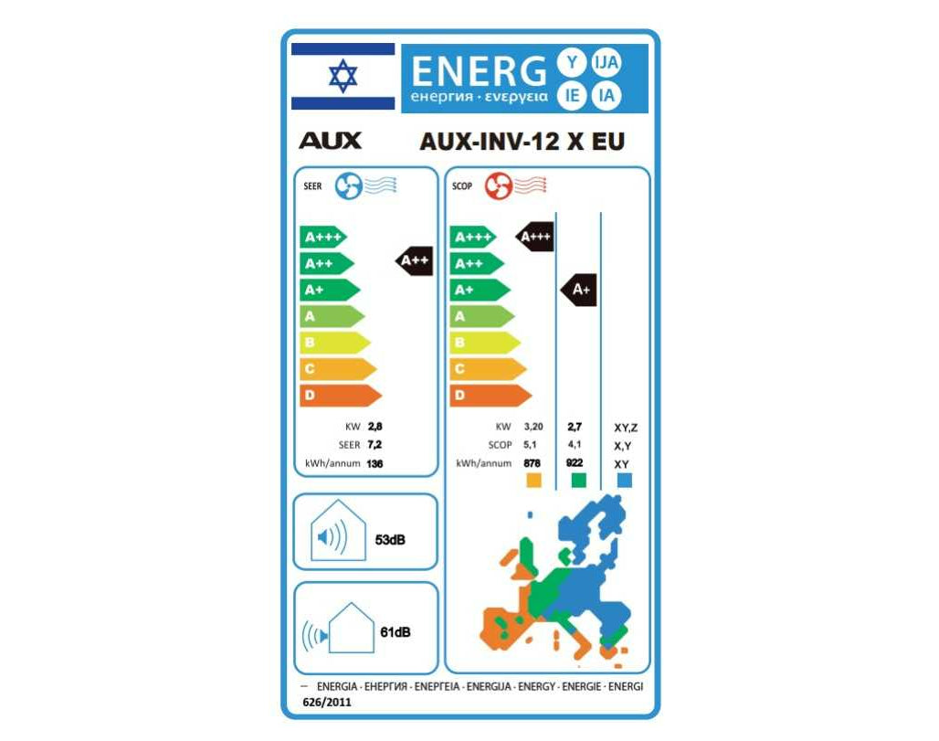 מזגן עילי דגם AUX INV 12 X EU מבית טורנדו TORNADO