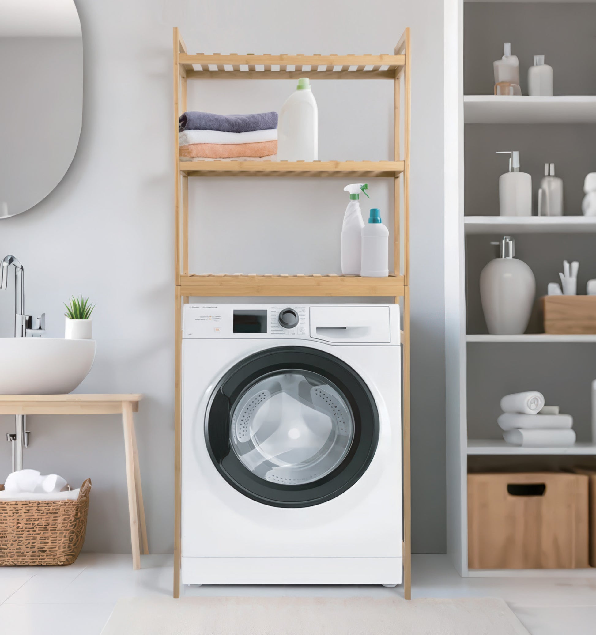 ארגונית מדפים מעל אסלה/מכונת כביסה מבמבוק
