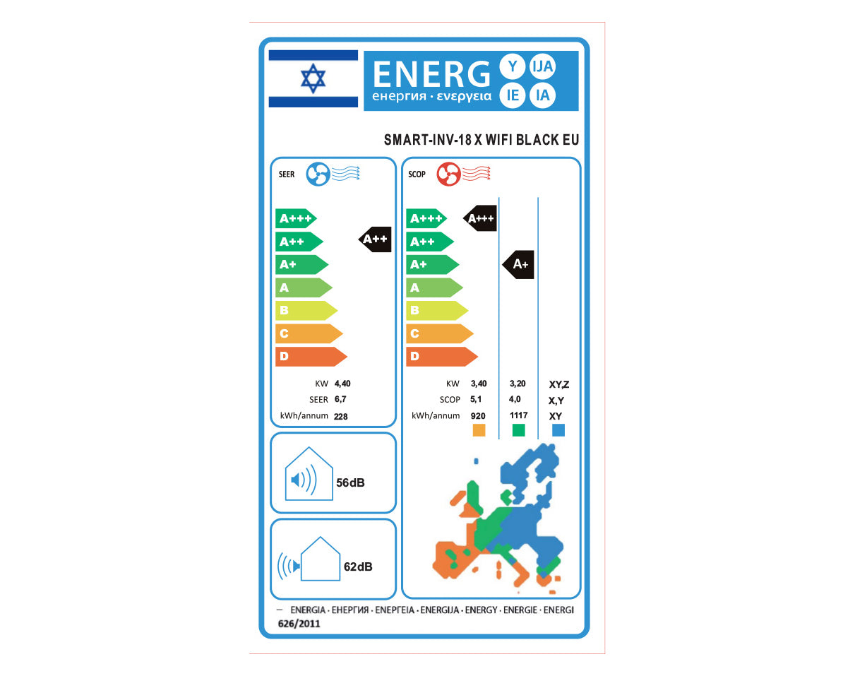 מזגן עילי טורנדו TORNADO SMART INV 18 X WIFI BLACK EU צבע שחור