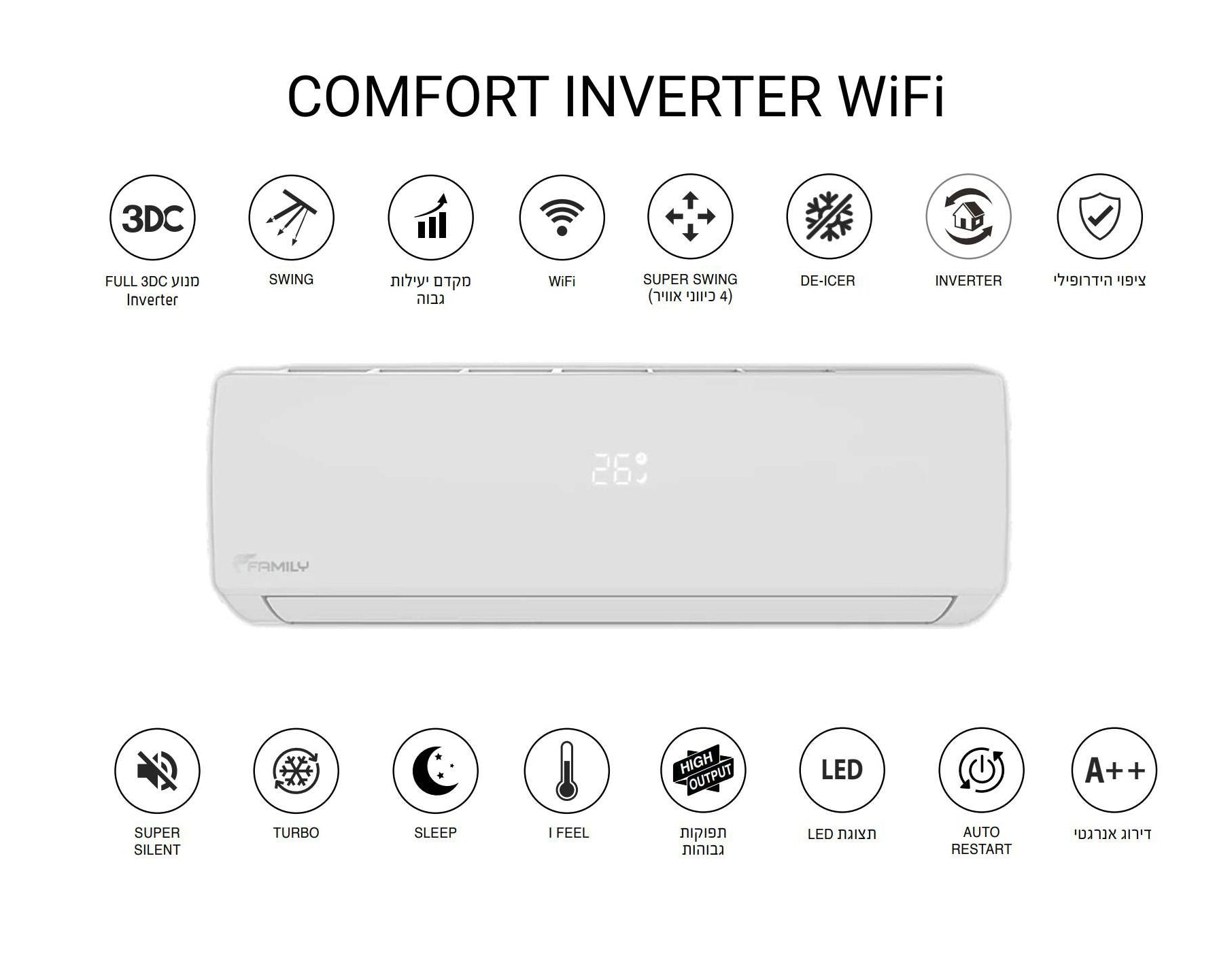 מזגן עילי פמילי Family Comfort Inverter 12