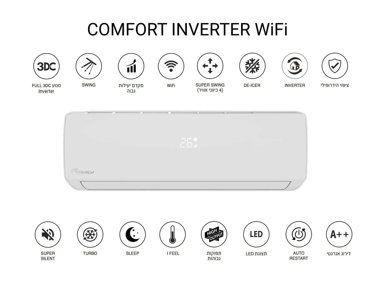 מזגן עילי פמילי Family Comfort Inverter 16